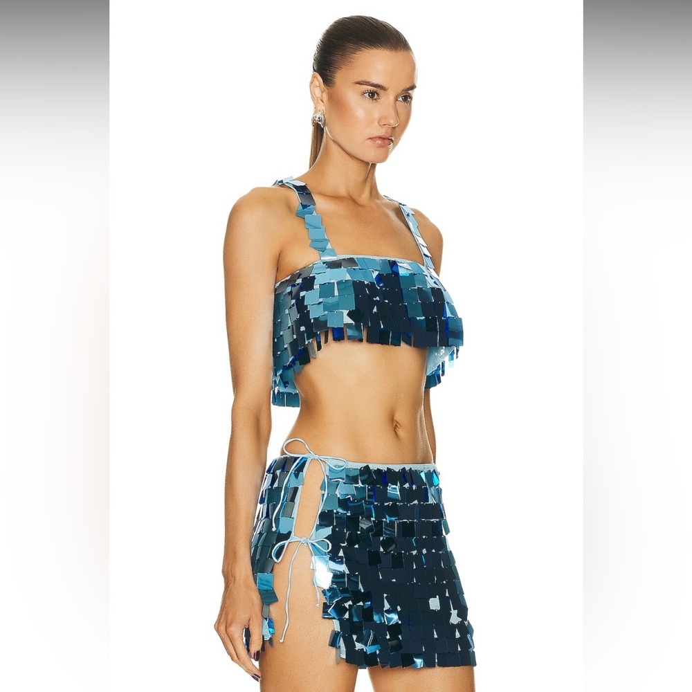 OSEREE Disco Sequins Square Top & Skirt Light Blue NWT | Size S